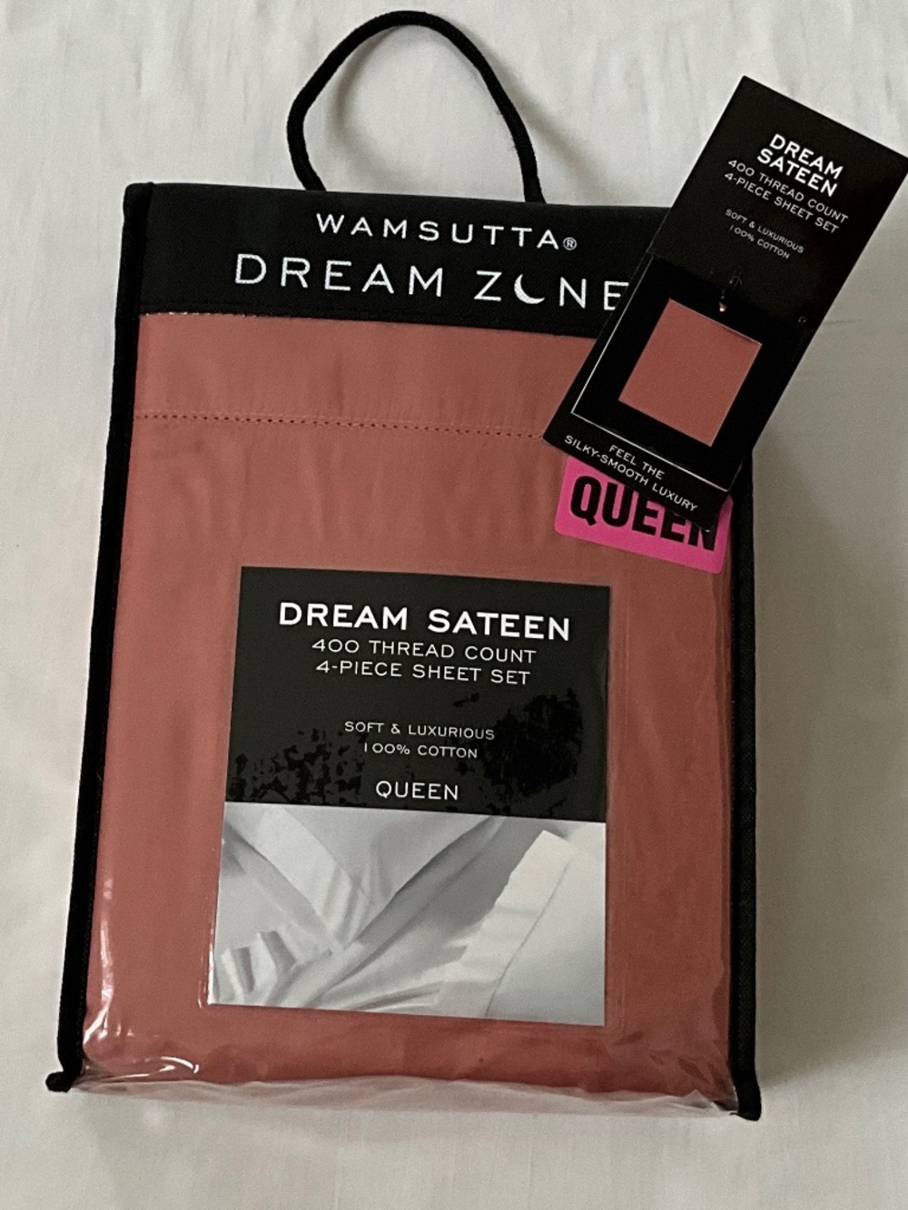 NWT WAMSUTTA Dream Zone 400TC Sateen Queen Sheet Set Salmon Terracotta
